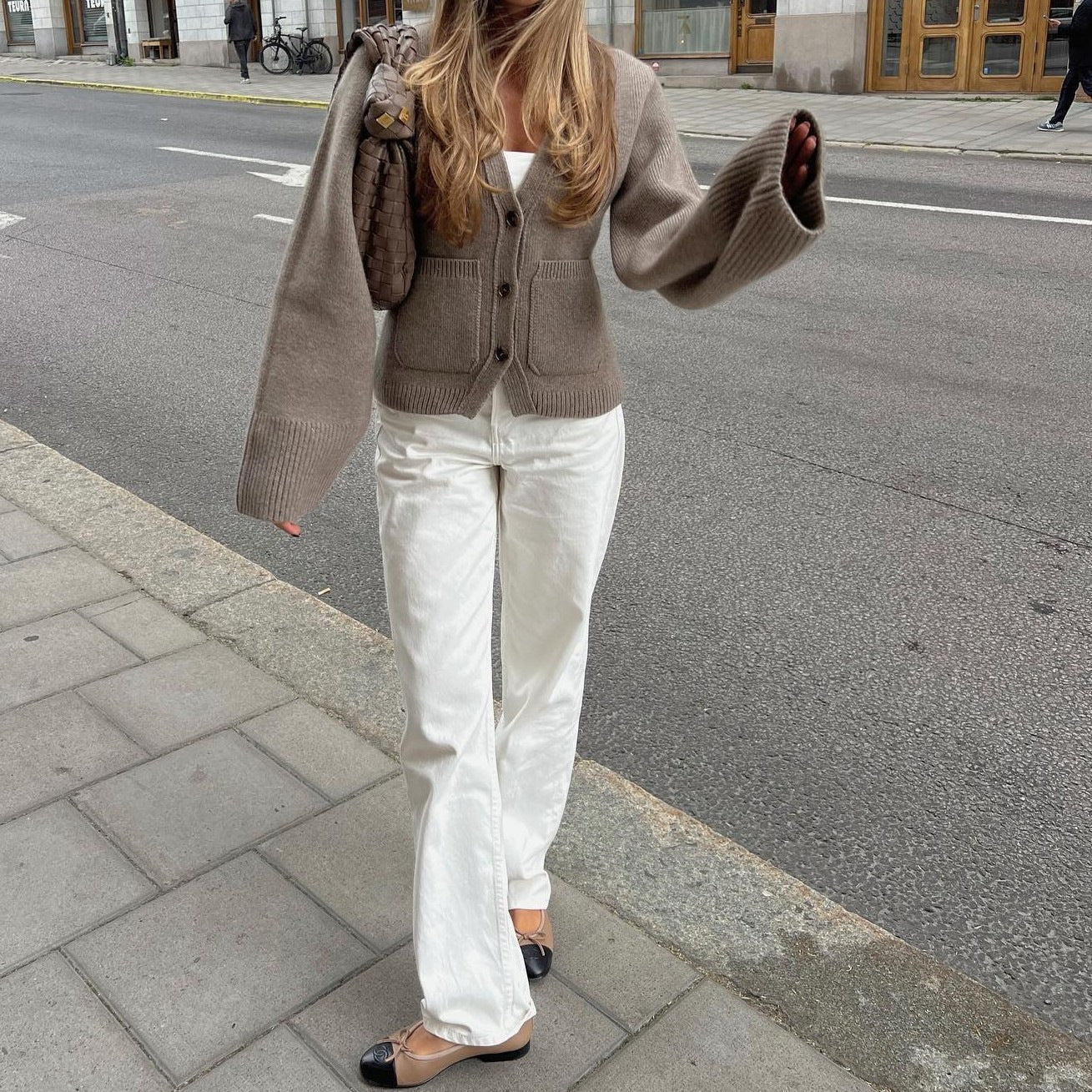 Kvinnors Cardigan V-Neck Mjuk Stickad Material 2