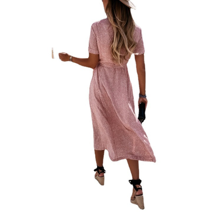 Kvinnors Midi Klänning A-linjeformad Polyester med Blommönster-6