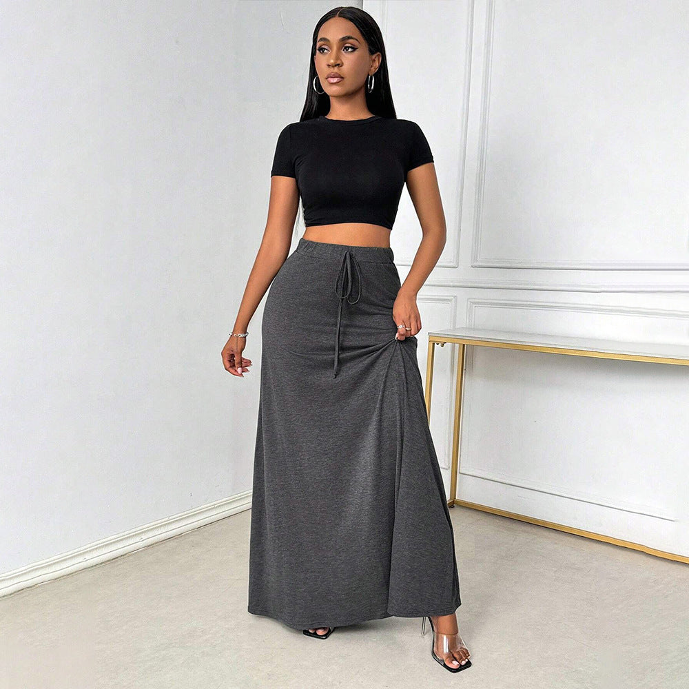 Kvinnors Midi Kjol Draperad 100% Polyester A-Linjeform-4