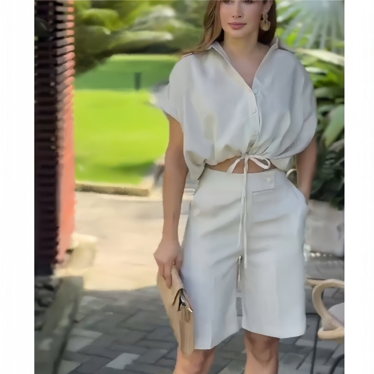 Dam Fritidsset Kortärmad Polyester Shorts-4