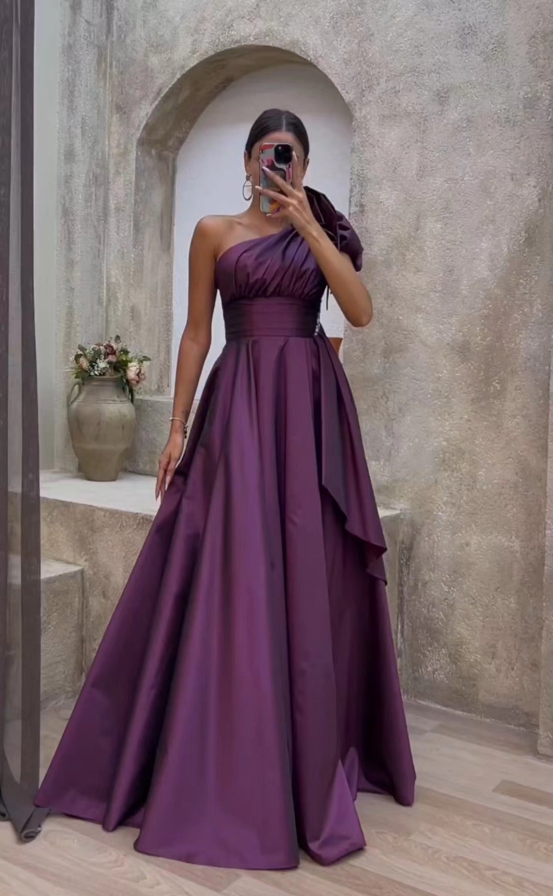 Kvinnors Långärmad Klänning Asymmetrisk Polyester-2