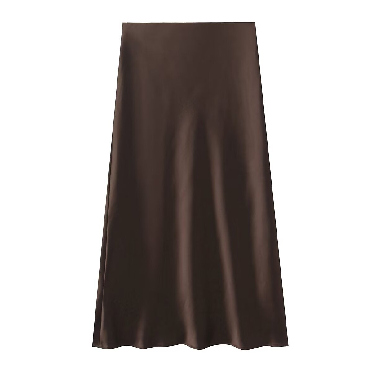 Kvinna Midi Kjol Hög Midja Satin Mångfärgad-3
