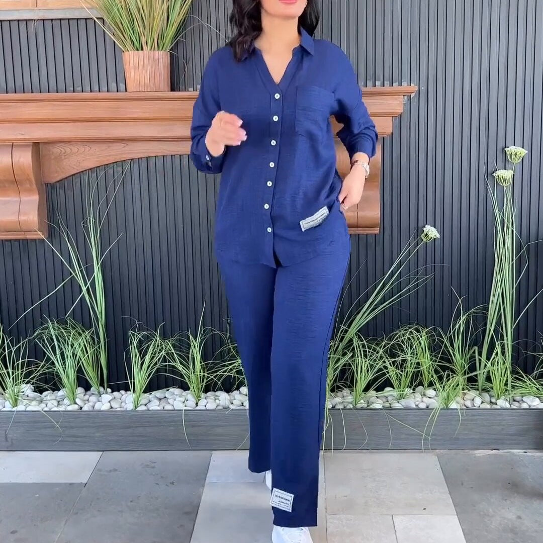 Kvinnors Långärmad Skjorta Högmidjade Byxor Polyester-1