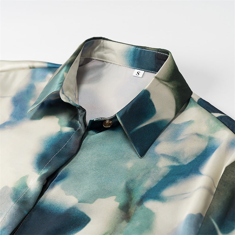 Unisex Långärmad Skjorta Tryckt Satin-4