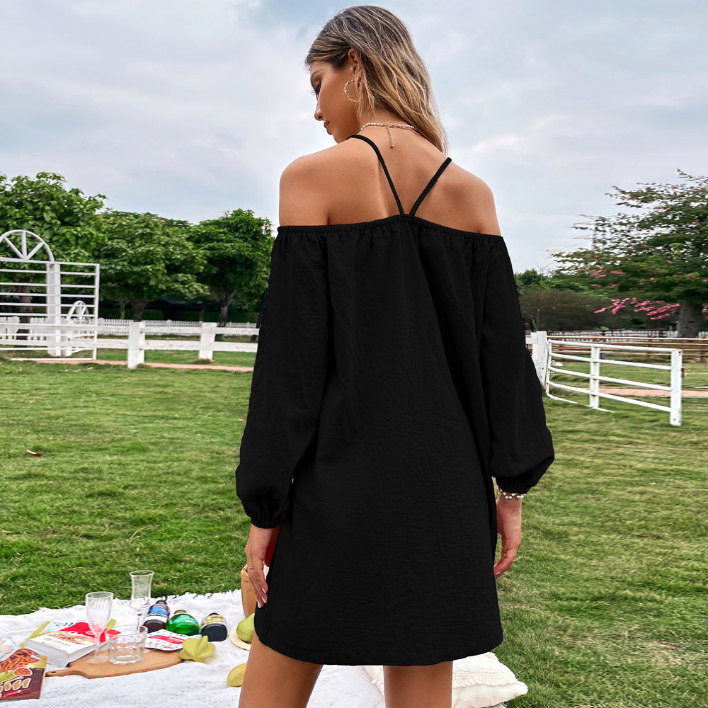 Dam Klänning Off-Shoulder A-Linje Polyester Fina Dam Klänningar-4