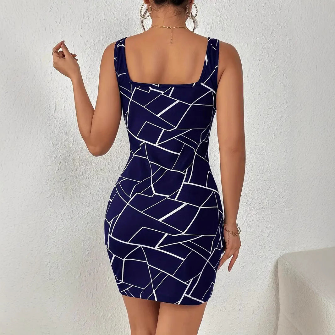 Damklänning Geometrisk Mönster Smal Fit Spandex-4