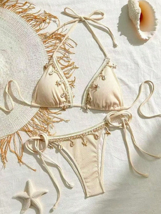Kvinnors Bikiniset Triangulär Design Elastiskt Material-1