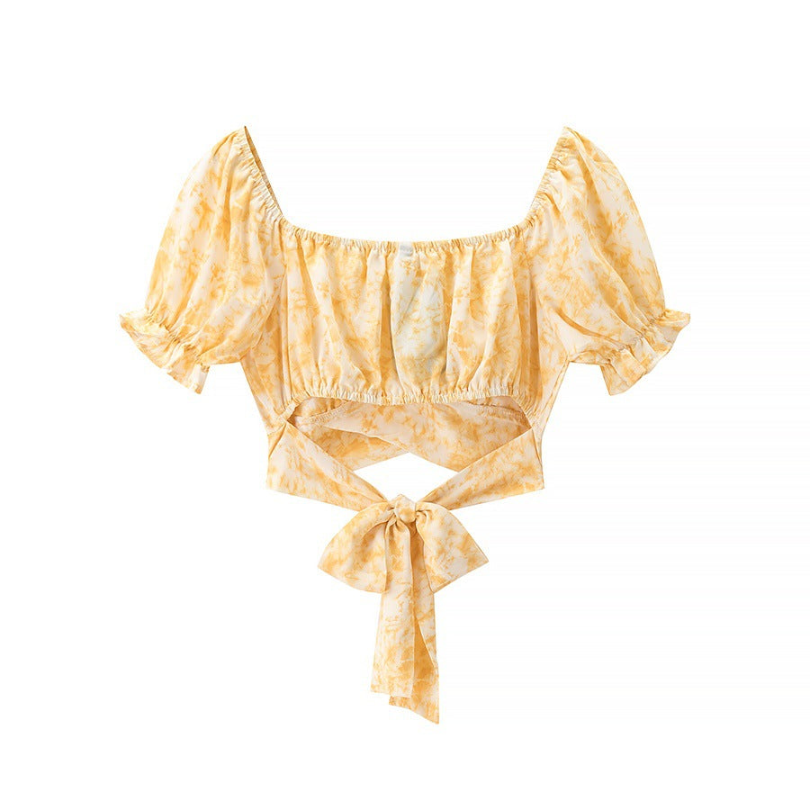 Kvinnors Wrap-blus Puffärmar Lätt och Andningsbart Tyg 4