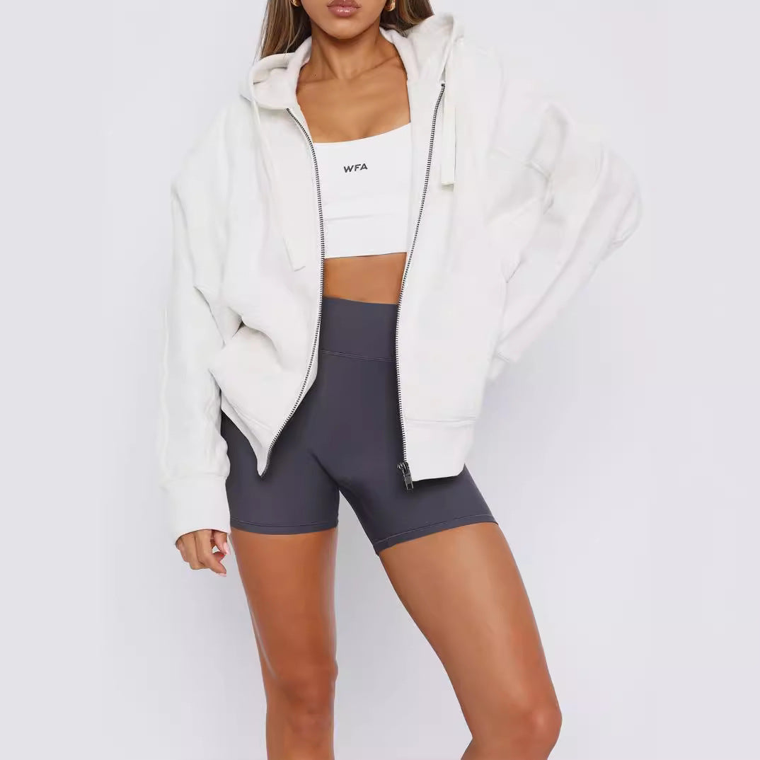 Dam Hoodie Cardigan Casual Polyester med Fyrkantig Halsringning 4