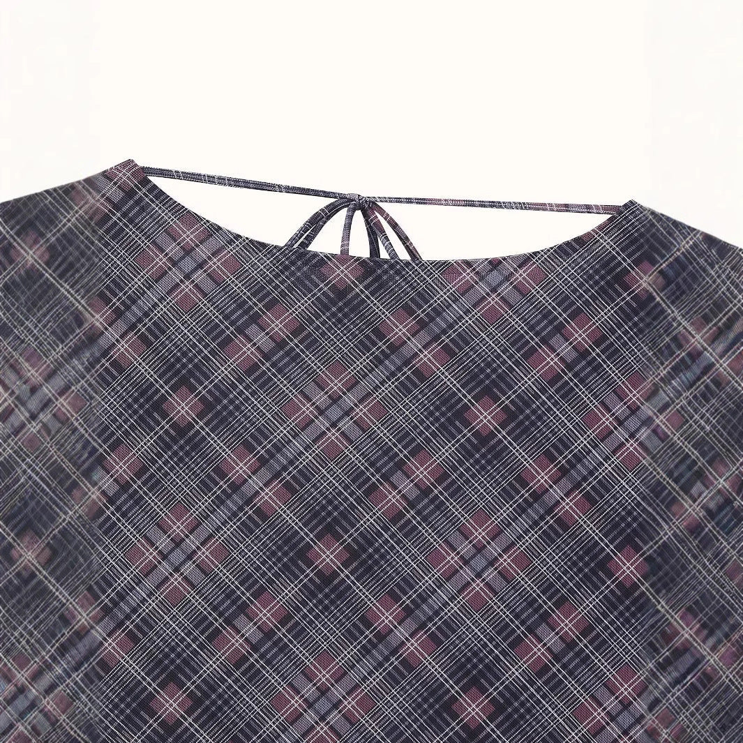 Dam Klänning Rutig A-Line Polyester Midi Långärmad-4