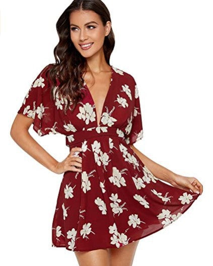 Kvinna Fritidsklänning Blommig V-Hals Lätt Tyg 1