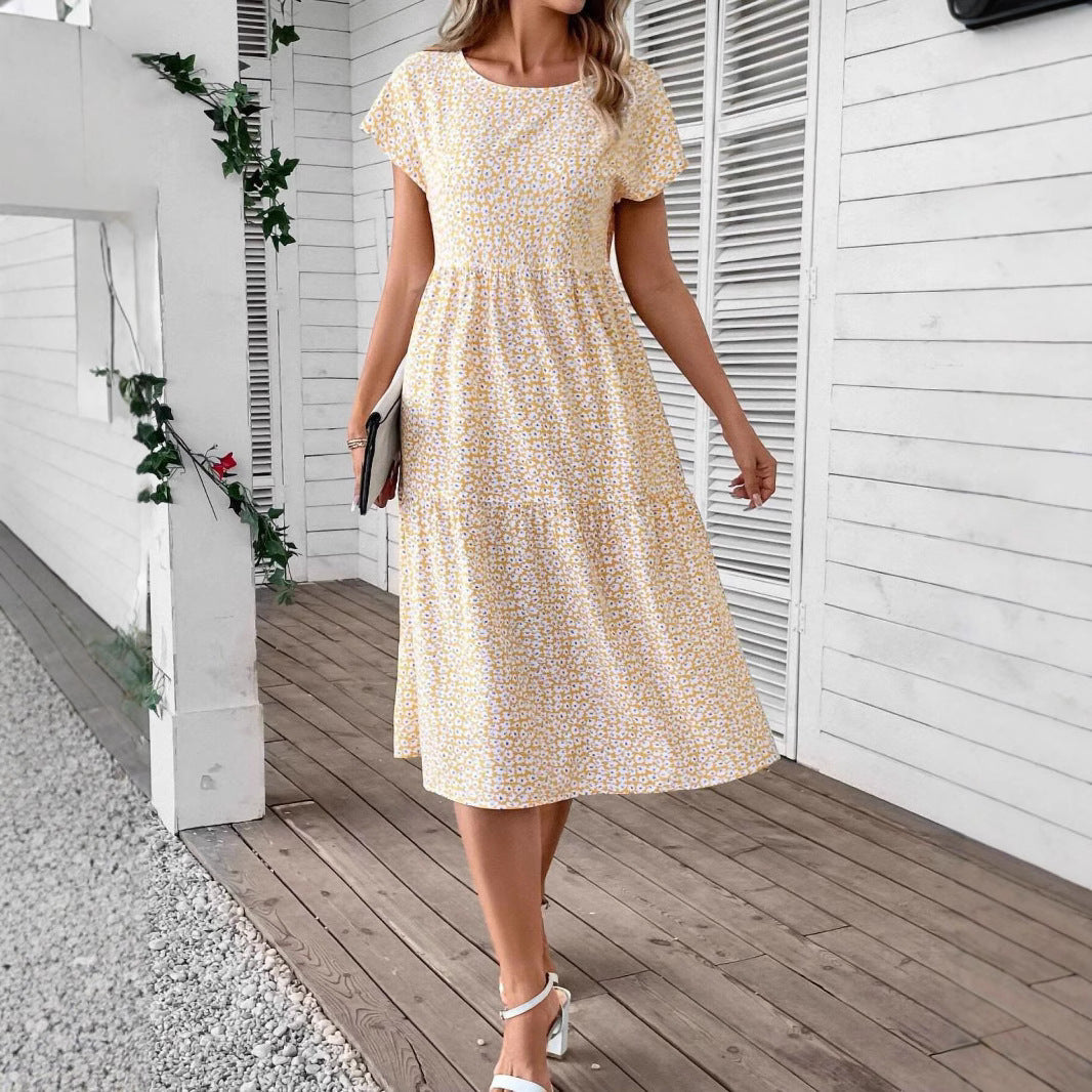 Dam Maxiklänning Blommig Ruffle Hem Polyester för Sommar-2