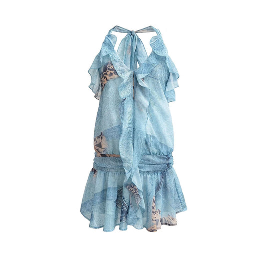 Kvinna Miniklänning Halterneck A-linje Polyester-1