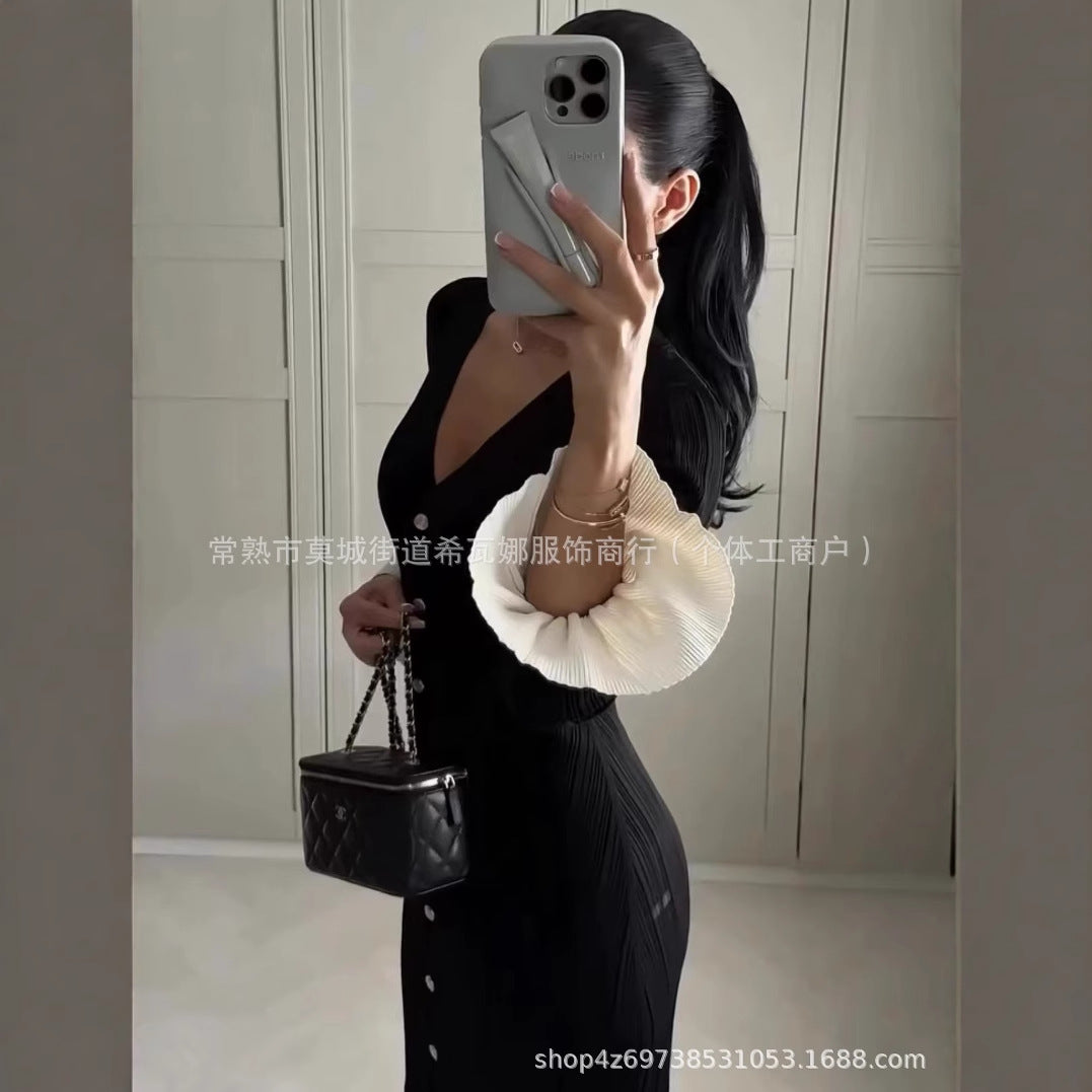 Kvinnor Maxiklänning V-ringning Rufsade Detaljer-3