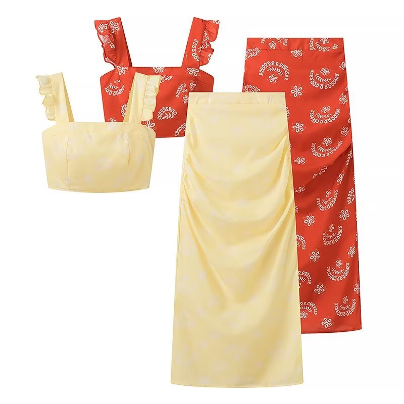 Dam Fritidsdräkt Slim-Fit Mönstrad Polyester Top och Kjol Set-2