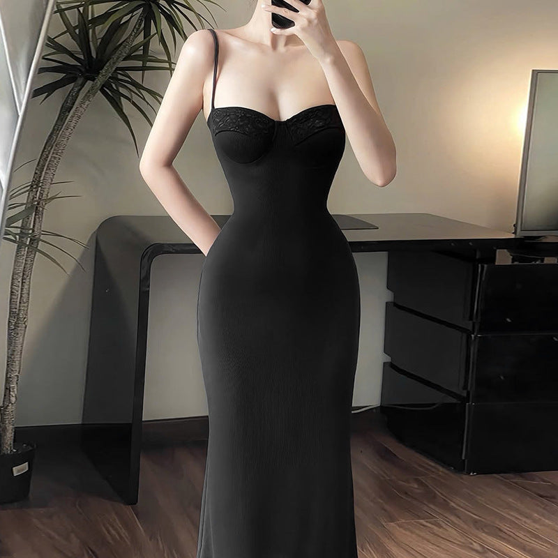 Maxiklänning Dam med Bustier Topp och Justerbara Spaghettiband – Elegant Lång Klänning för Speciella Tillfällen 4