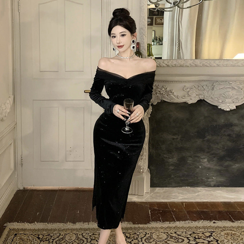 Kvinnors Midiklänning Färgblockad V-ringad Polyester Elastan-1