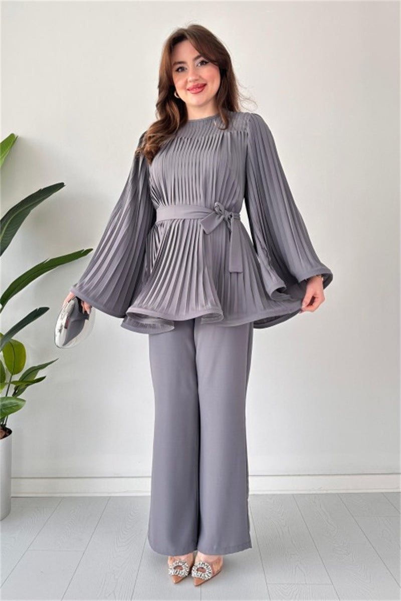 Dam Set Långärmad Topp Klockärmar Polyester Vida Byxor 3