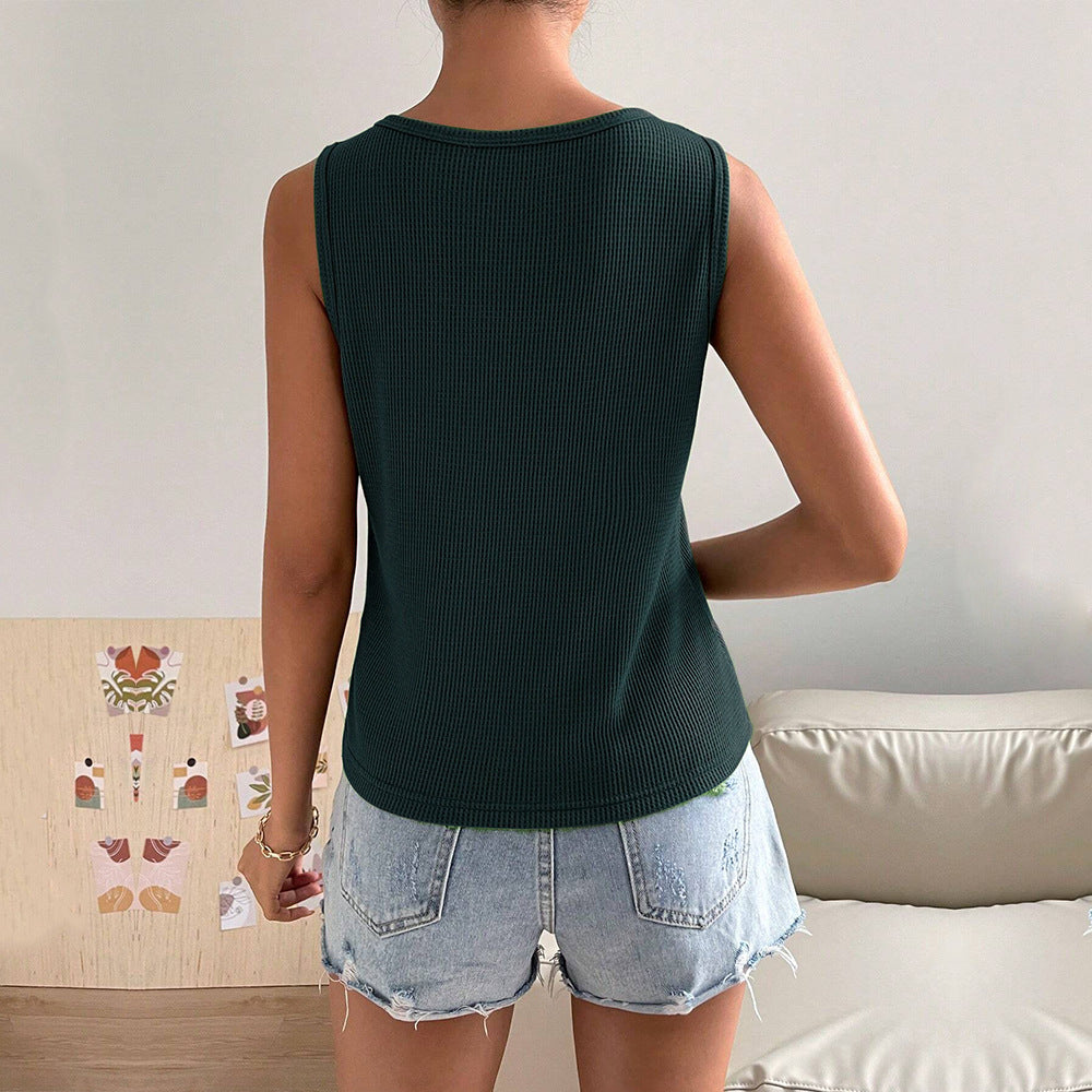 Dam Tanktopp Casual Våffeltyg Elastisk-3