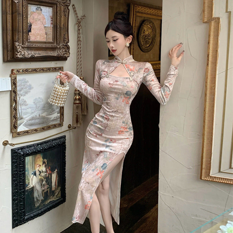 Fina Dam Klänningar Midi Oregelbunden V-ringad med Ärmar Polyester-1