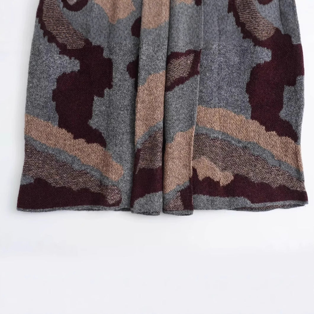 Kvinnors Kappa Bredklipp Mjuk Stickad Tyg Kamouflage-4