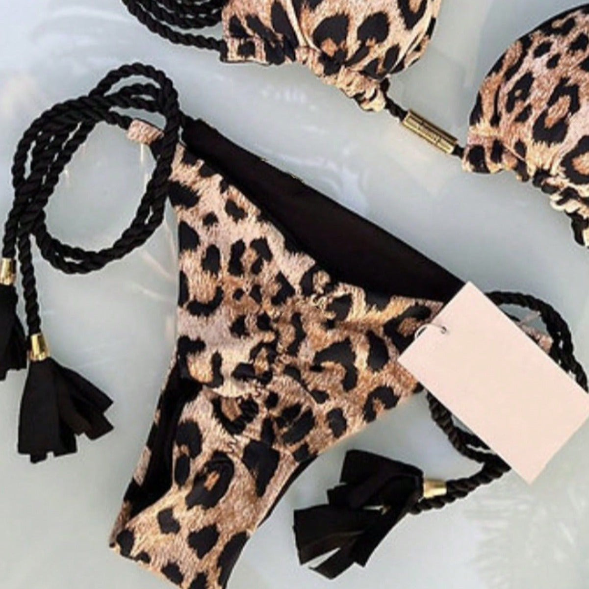 Kvinnors Bikini Set Triangel Snabbtorkande Tyg Leopardmönster-5