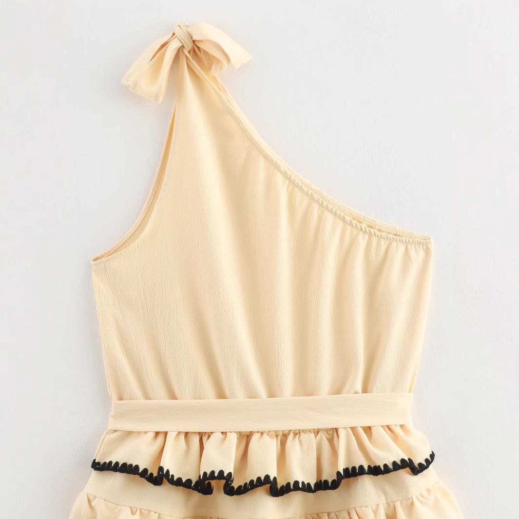 Dam Klänning Asymmetrisk Axeldesign Polyester Kort Kjol-4