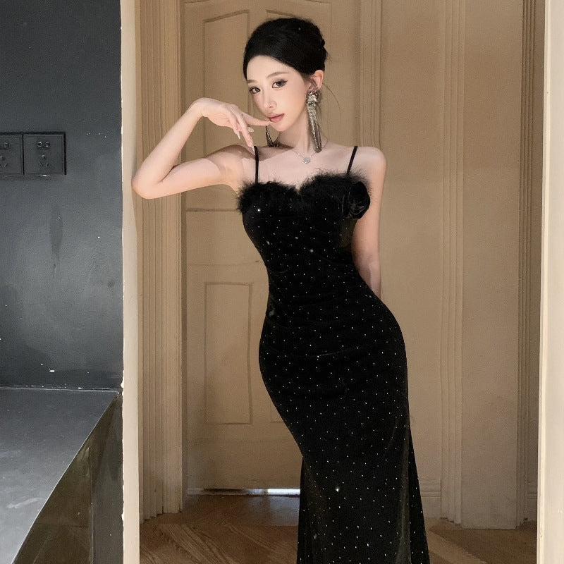 Dam Klänning Bodycon Spaghetti Band Öppen Rygg Polyester-4