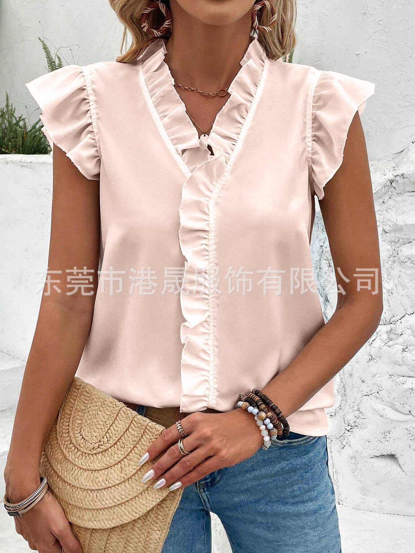 Variant image for Dam Skjorta Kortärmad Löst Fit Rufsad Design Spandex-1