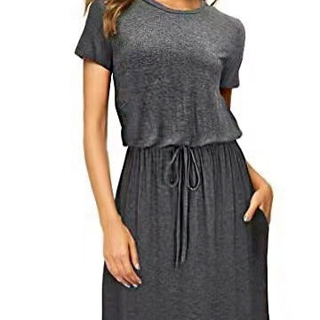 Fina Dam Klänningar Midi Patchwork Polyester Rundhals Korta Ärmar-2