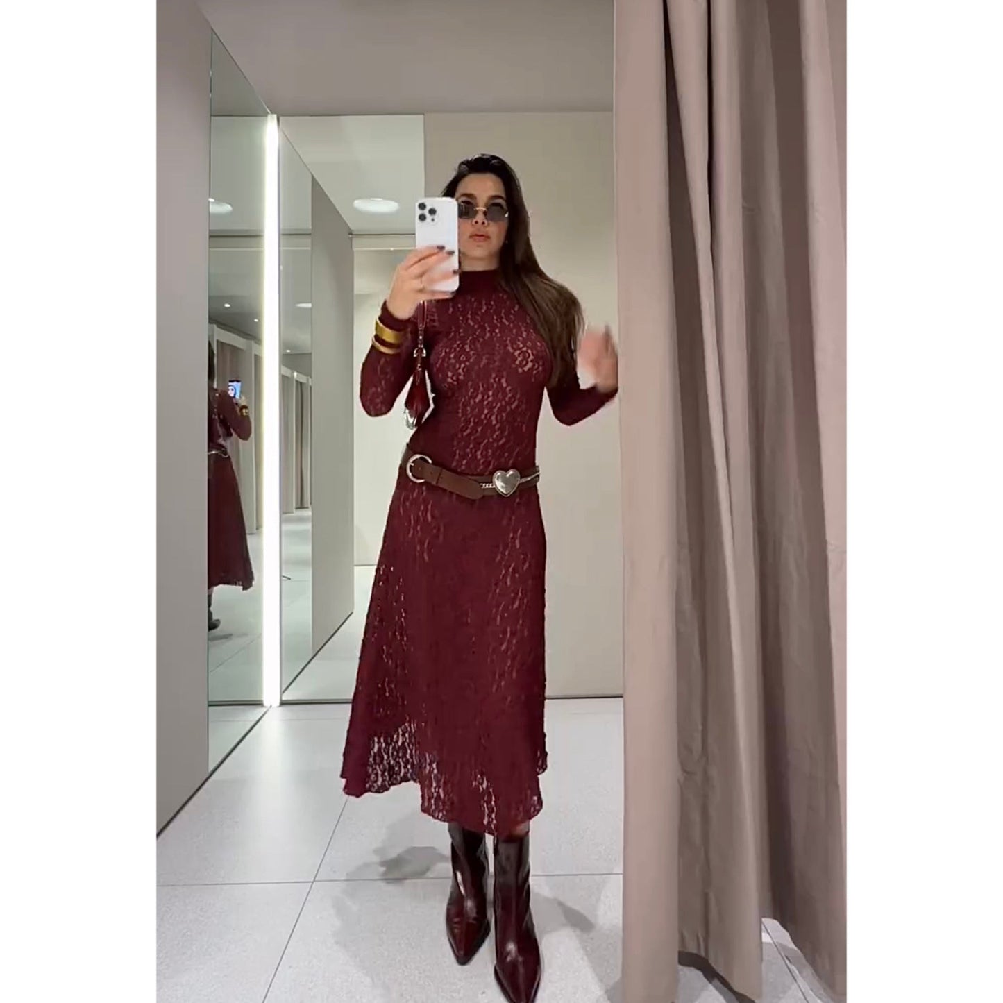 Dam Maxiklänning Elegant Hög Krage Toppmaterial med Rüsch-Detaljer-5