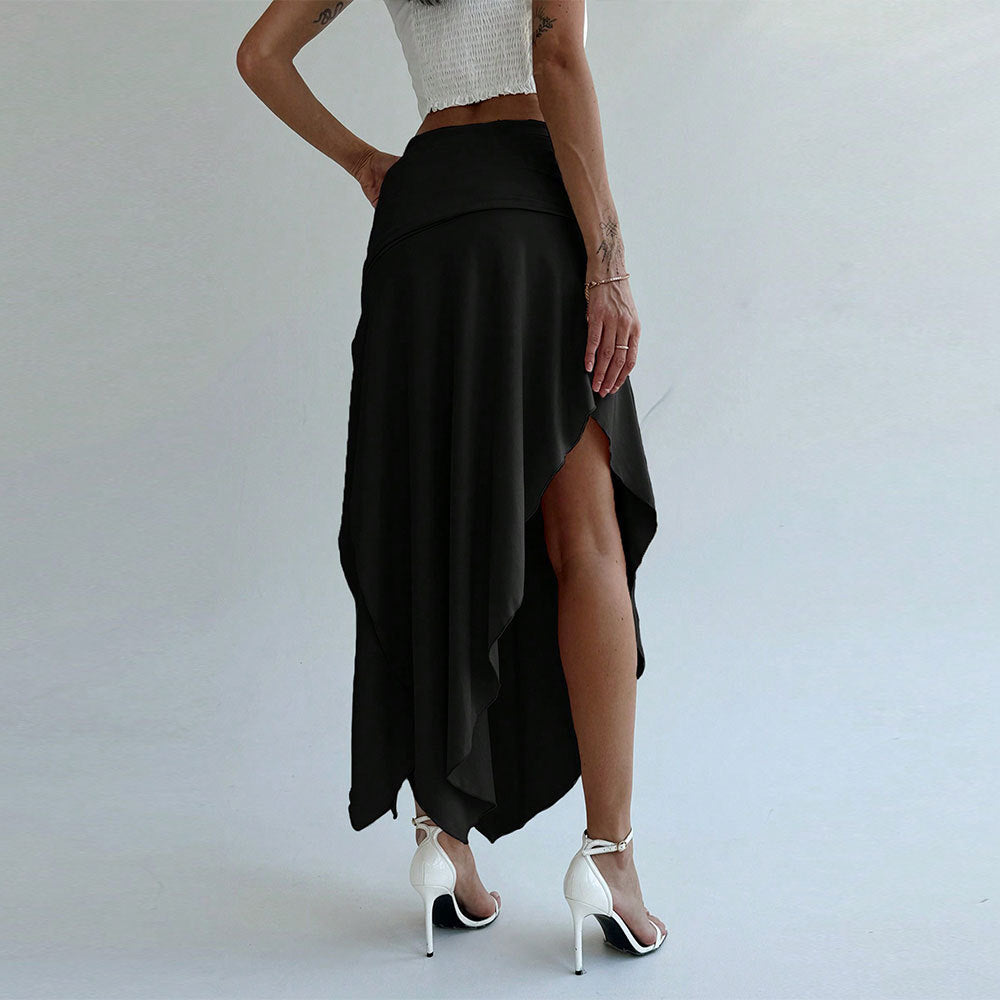 Dam Midi-Rock Asymmetrisk Polyester-3