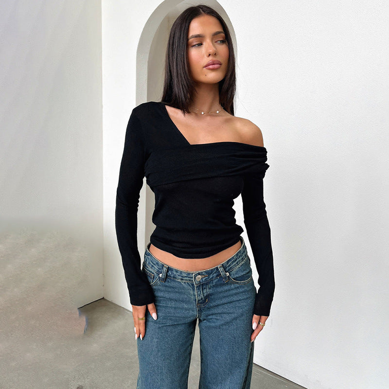 Dam Långskjorta Asymmetrisk Design Mjuk Polyester-5