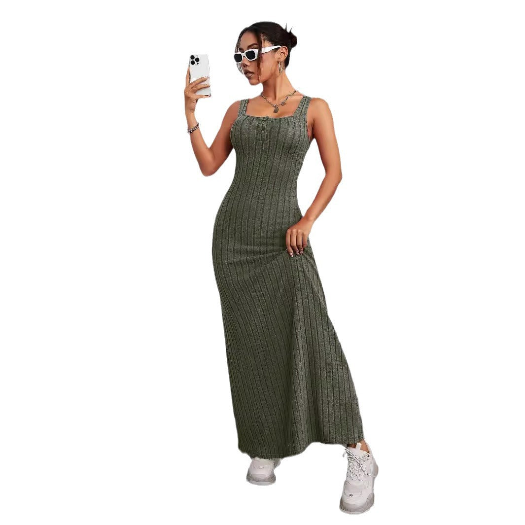 Dam Sommarklänning Ärmlös A-Line Polyester-6