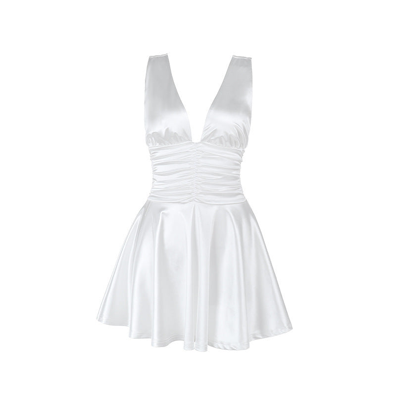 Kvinnors Miniklänning V-ringad Satin 6