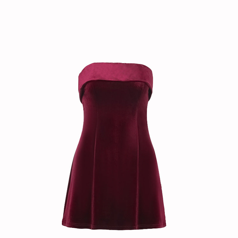 Kvinnor Glittrig Miniklänning i Mjuk Sammet med Bustier Design-6