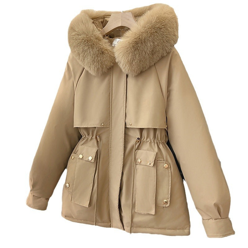 Dam Parkas Förtjockad med Huva i Bomull och Spandex-5