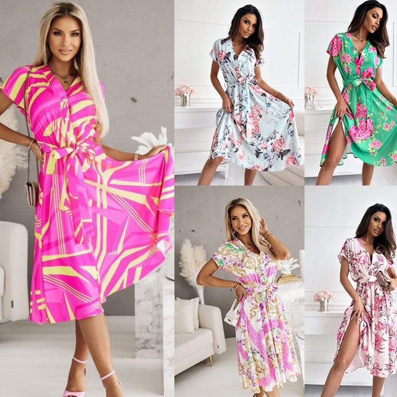 Kvinnors Midi-klänning V-ringad Polyester med Knappdetaljer-2