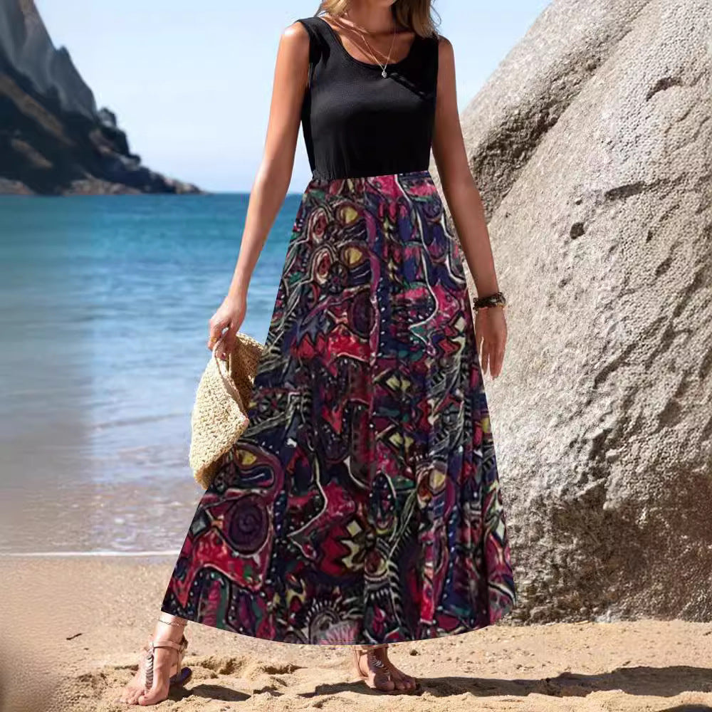 Dam Maxi Midi Kjol Blommönster Polyester A-Line 5