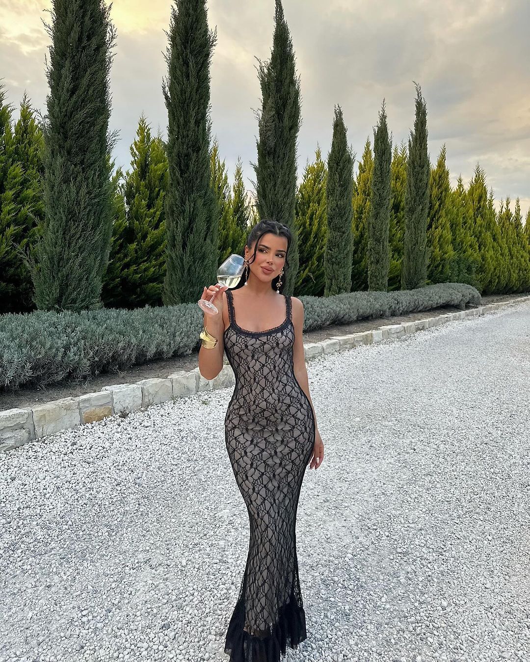 Fina Dam Klänningar Off-Shoulder Lång Spets Elastan-5