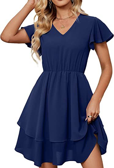 Damen Freizeitkleid V-Hals Asymmetrisch – 100% Baumwolle, Bequeme Passform mit Elastischer Taille, Ideal für Alltag und Festlichkeiten 14