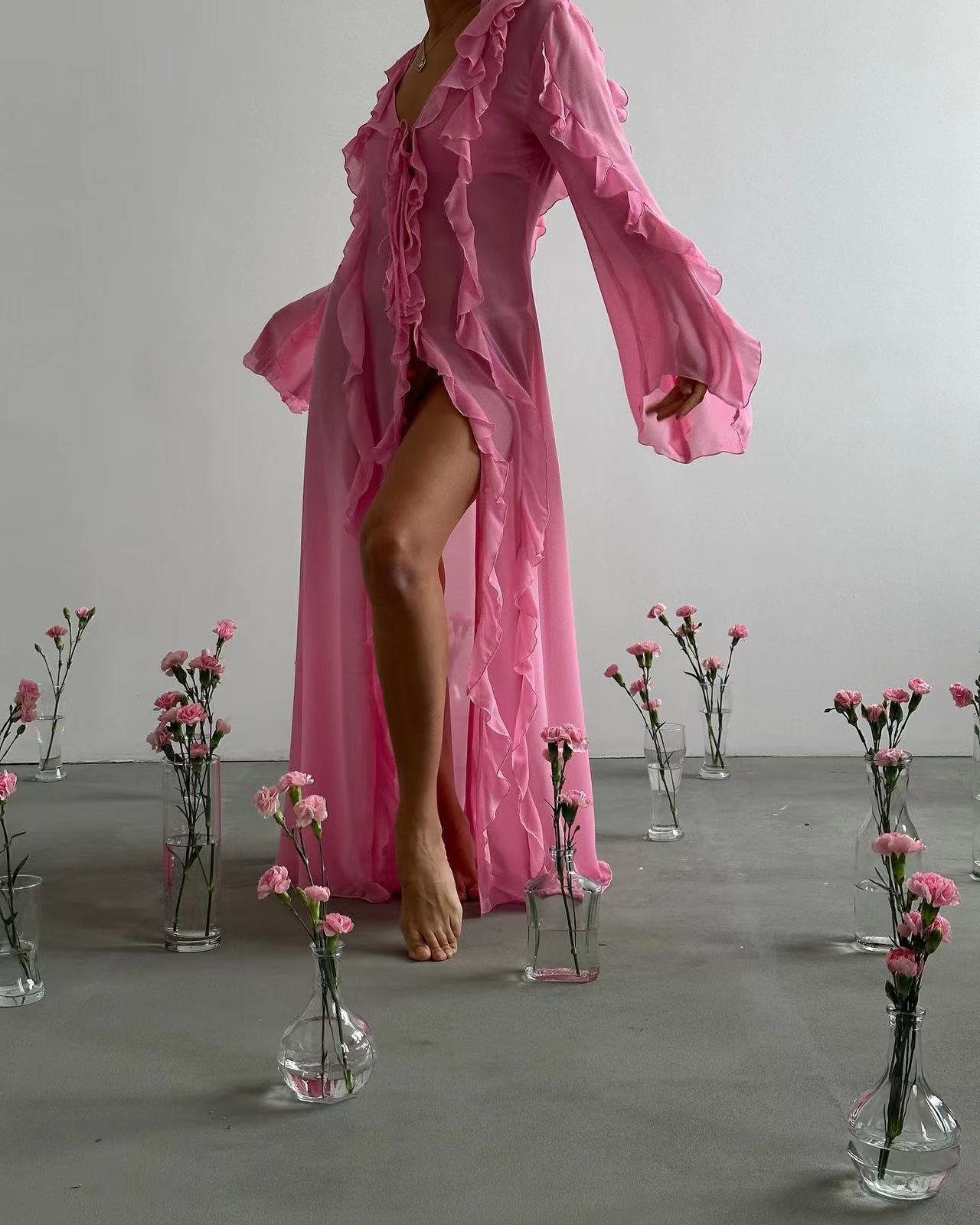 Variant image for Dam Klänning V-ringad A-linje Chiffon Midi för Eleganta Tillfällen-1