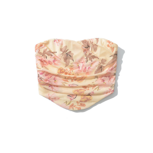 Dam Bandeau Topp Blommig Design med Rüschendetaljer Elastisk Material-1
