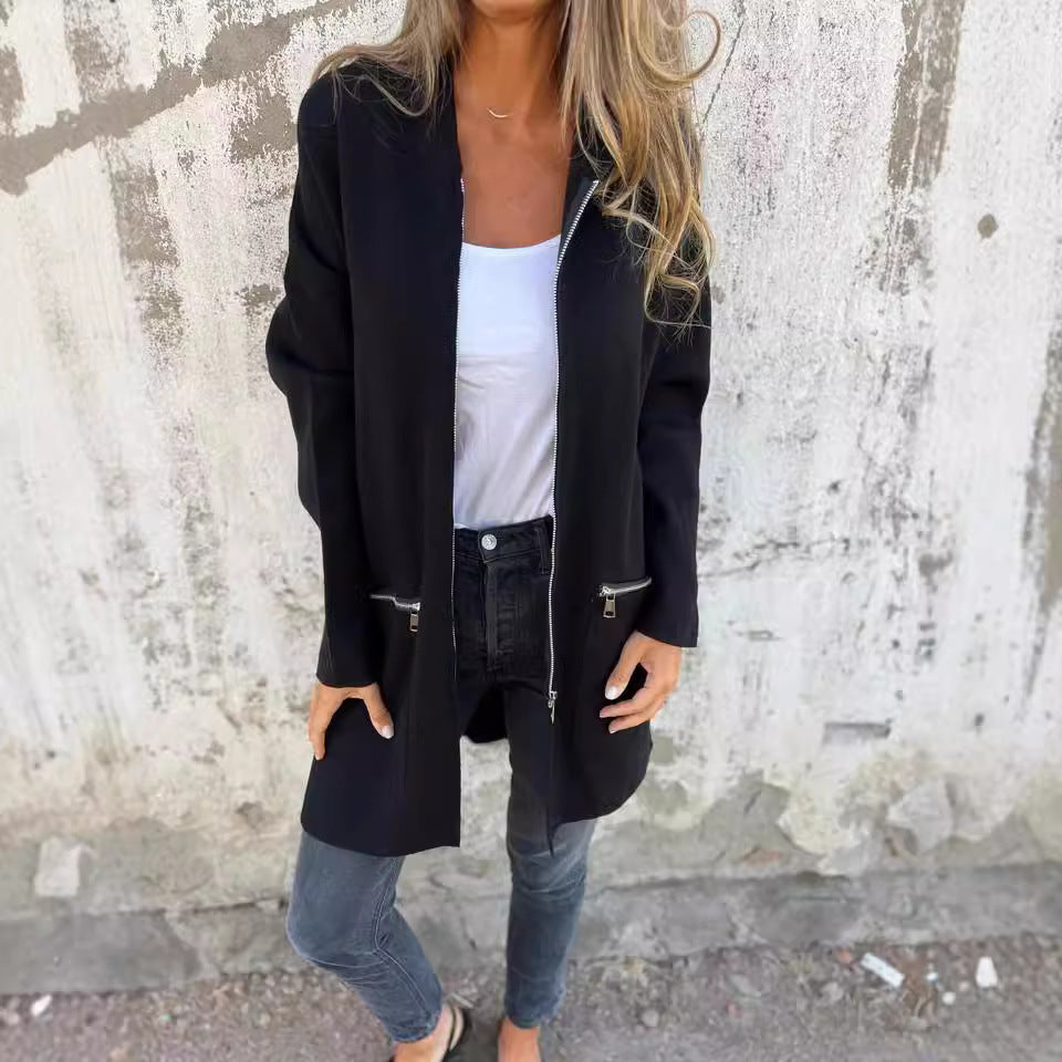 Damjacka Långsluten Huvjacka Löst Fit Polyester-3