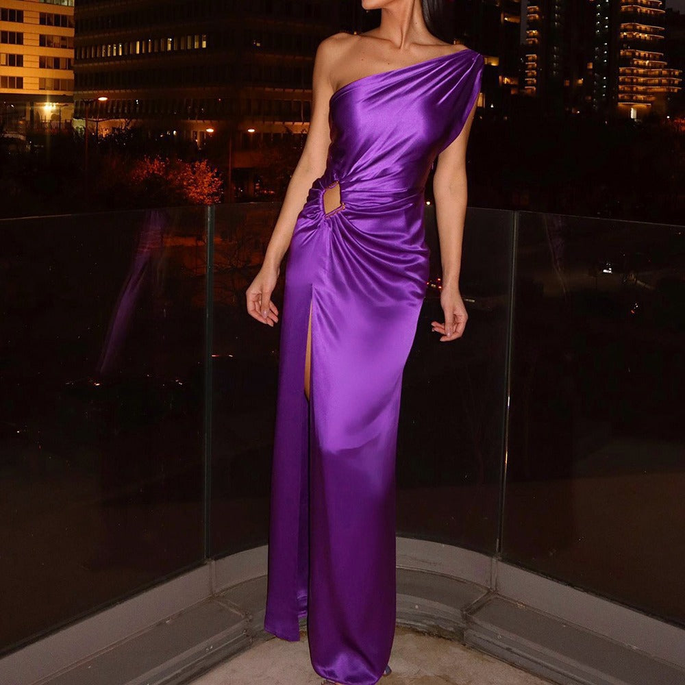 Dam Asymmetrisk Midi Klänning Elegant Kompositmaterial 2