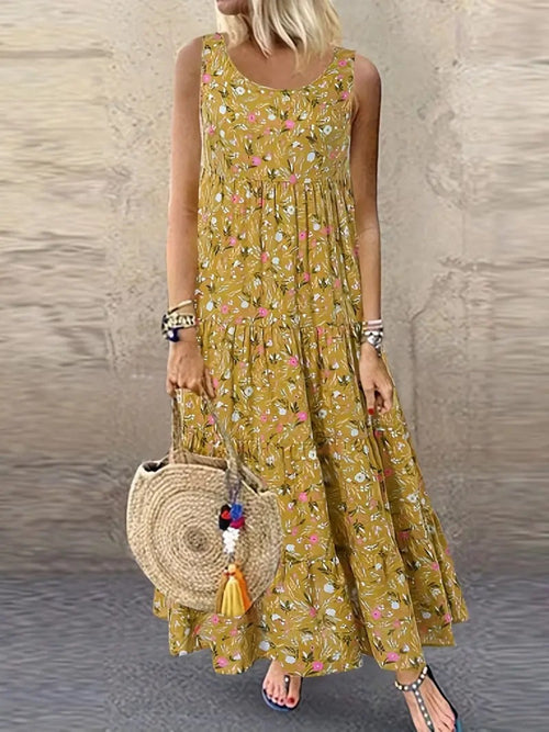 Dam Klänning Asymmetrisk Midi 3D-Blommönster Polyester-1