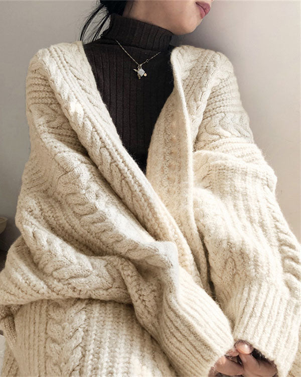 Lång Kofta Dam Tjock Stickad Polyester Retro Design-4