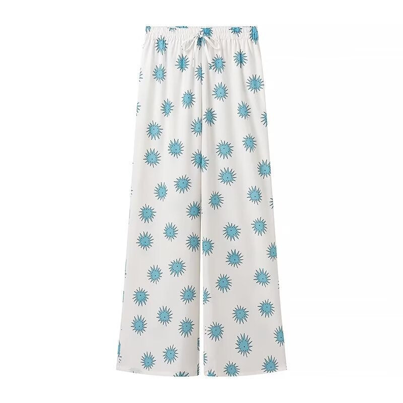 Damset V-ringning Långa Byxor Polyester-4