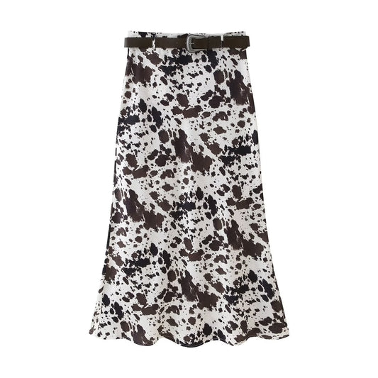 Dam Midi Kjol A-Linjeformad Tryckt Satin-1