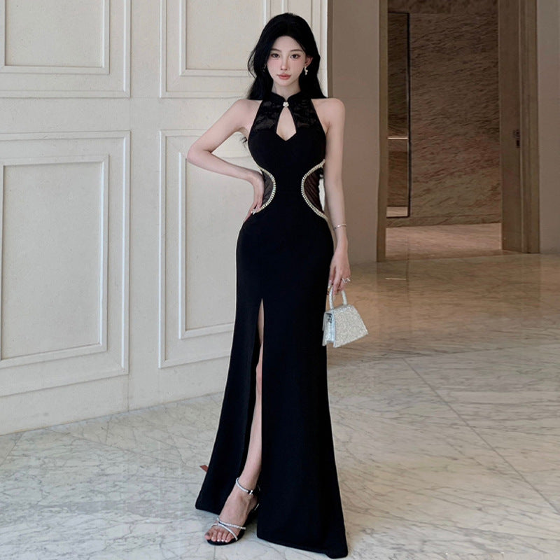 Dam Klänning Slim Fit Qipao Lång Högkvalitativt Tyg-3